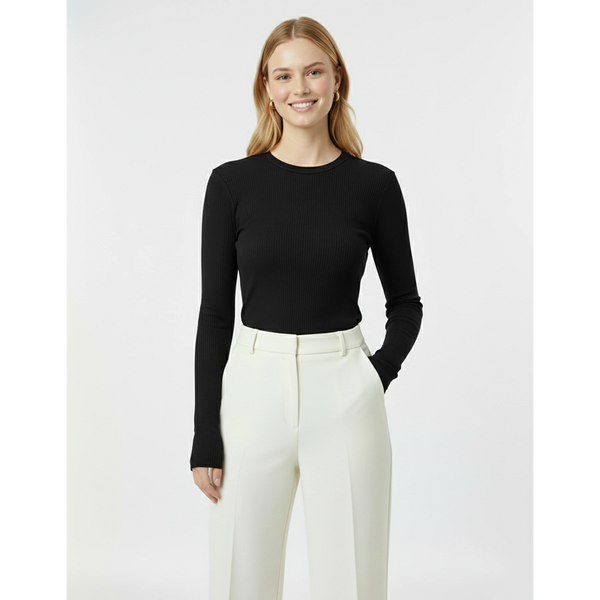 Black Ribbed Crew Neck Top | Montivo Pakistan