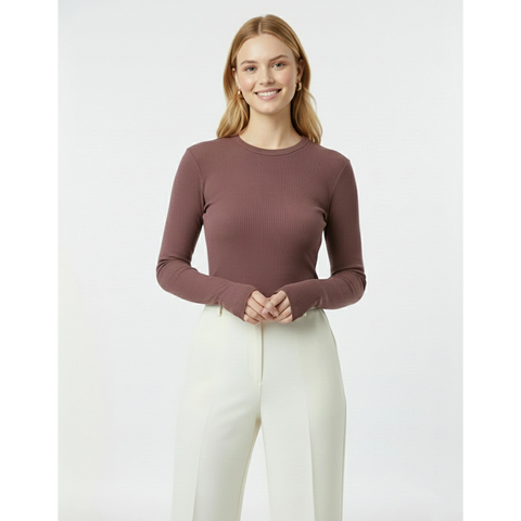 Muave Ribbed Crew Neck Top | Montivo Pakistan