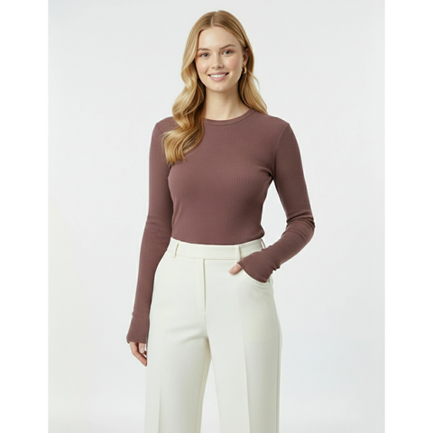 Muave Ribbed Crew Neck Top | Montivo Pakistan