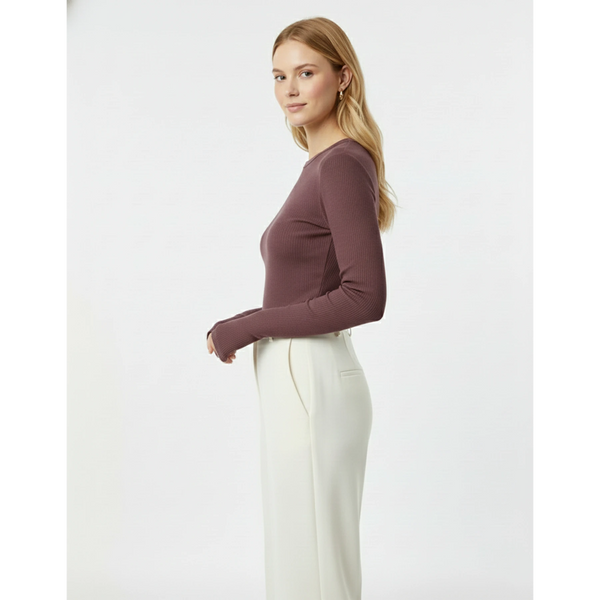 Muave Ribbed Crew Neck Top | Montivo Pakistan