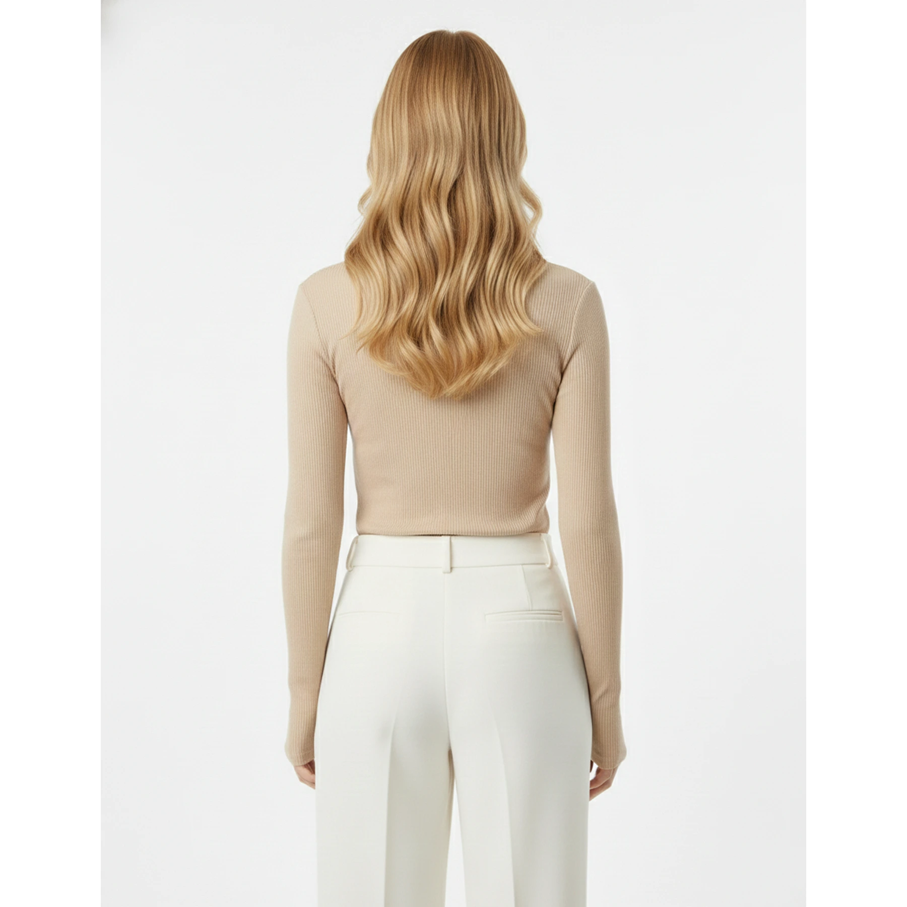 Beige Ribbed Crew Neck Top | Montivo Pakistan