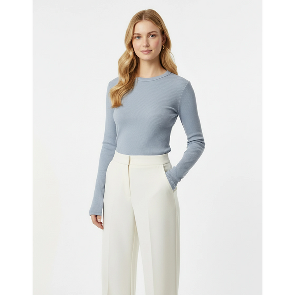 Light Blue Ribbed Crew Neck Top | Montivo Pakistan