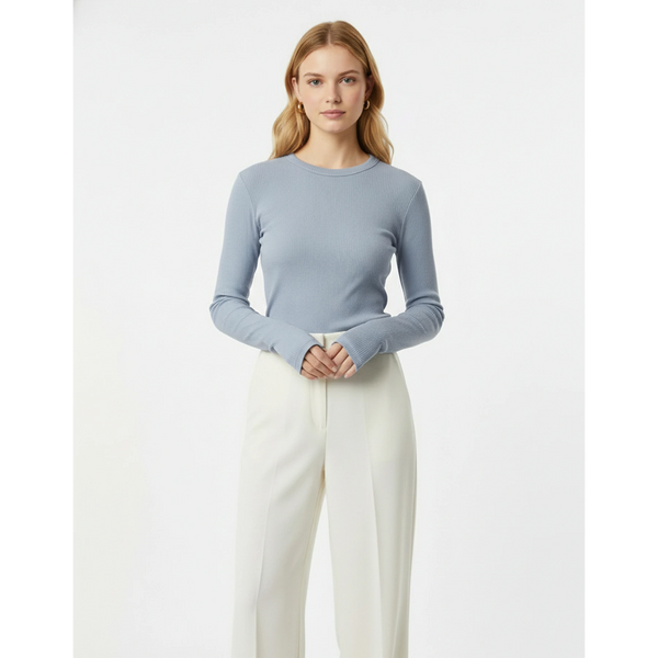 Light Blue Ribbed Crew Neck Top | Montivo Pakistan