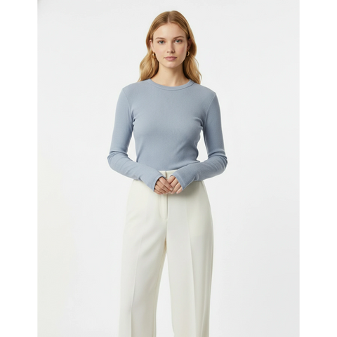 Light Blue Ribbed Crew Neck Top