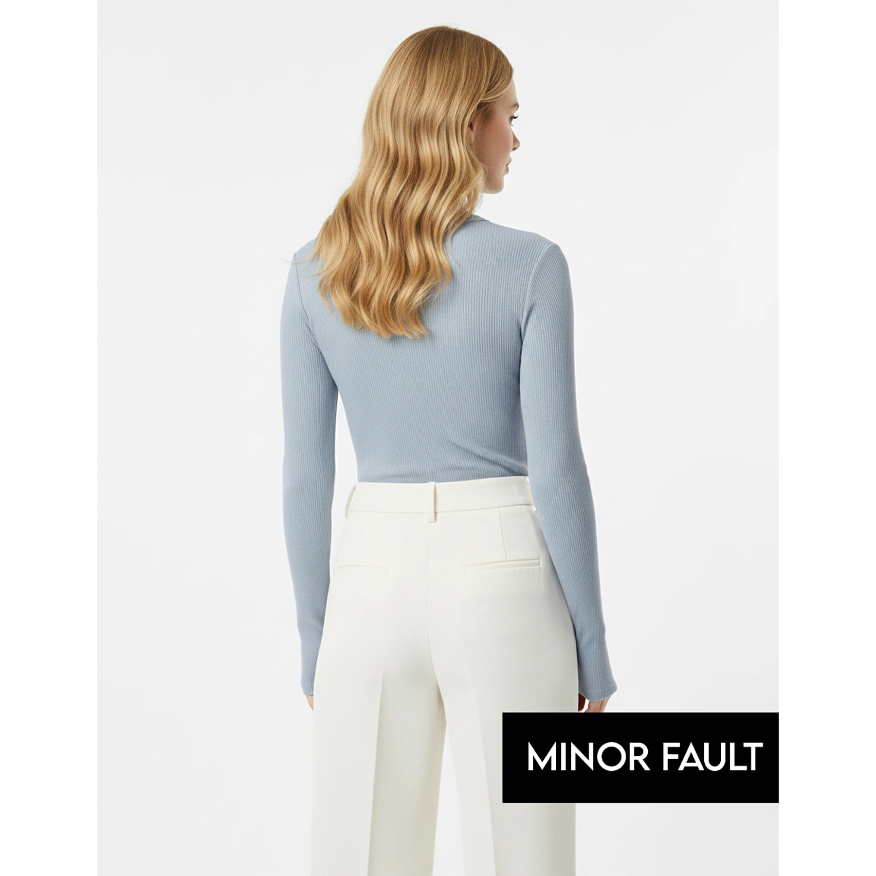 (Minor Fault) Light Blue Ribbed Crew Neck Top | Montivo Pakistan
