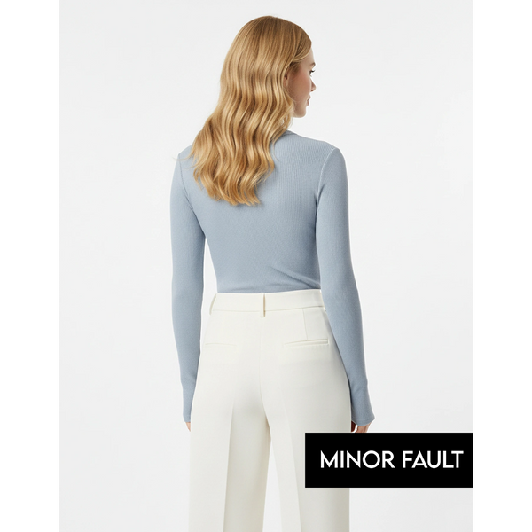 (Minor Fault) Light Blue Ribbed Crew Neck Top | Montivo Pakistan