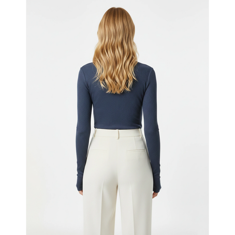 Blue Ribbed Crew Neck Top