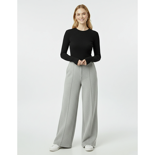 Grey Front Seam Extra Wide Leg Trousers