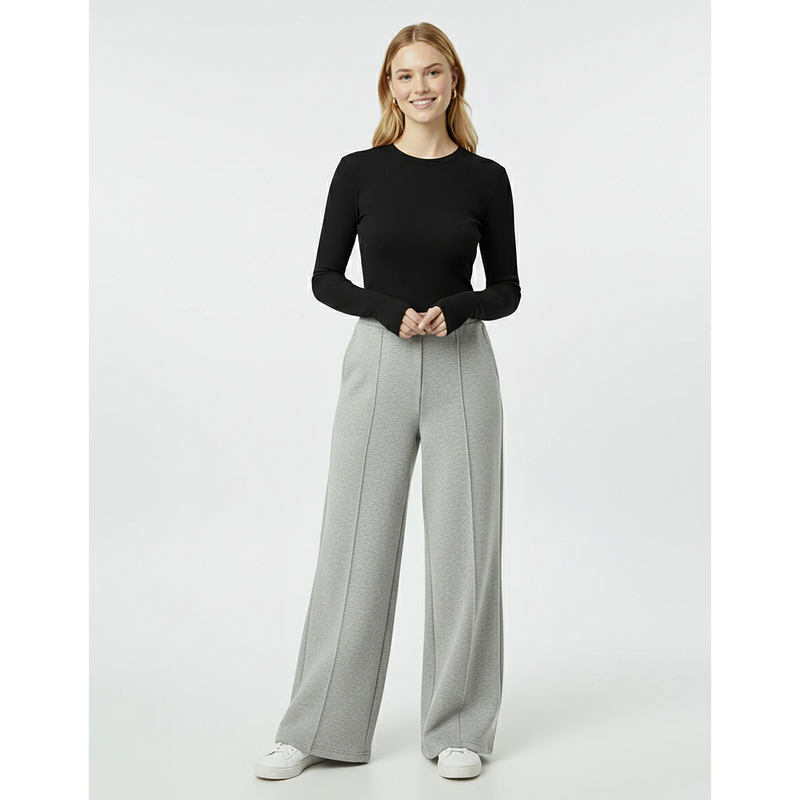 Grey Front Seam Extra Wide Leg Trousers