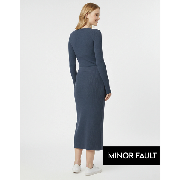 (Minor Fault) Blue Ribbed Knit Skirt | Montivo Pakistan
