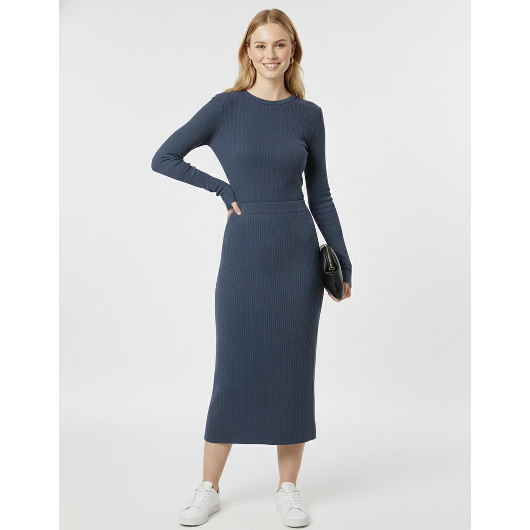 Blue Ribbed Knit Skirt | Montivo Pakistan