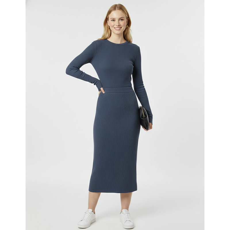 Blue Ribbed Knit Skirt | Montivo Pakistan