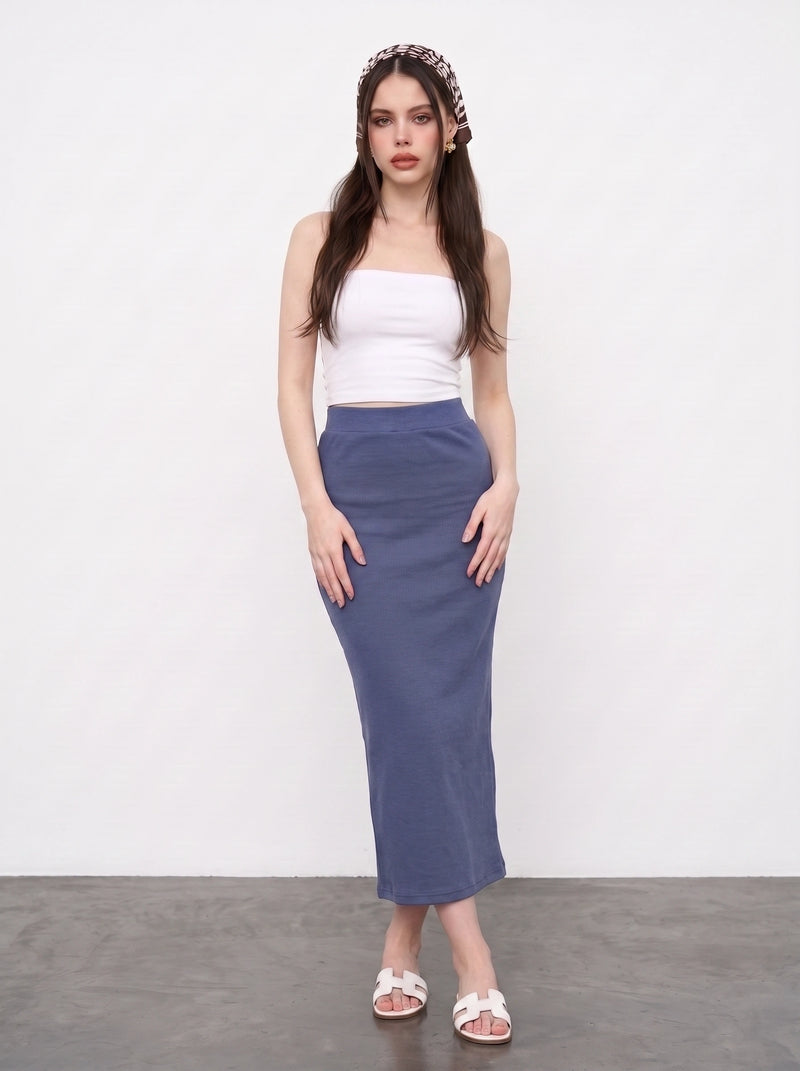 Blue Ribbed Knit Skirt | Montivo Pakistan