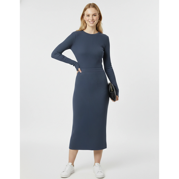 Blue Ribbed Knit Skirt | Montivo Pakistan