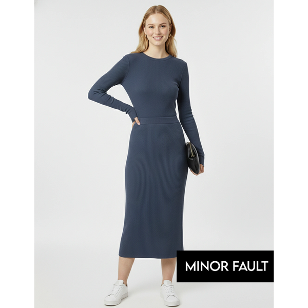 (Minor Fault) Blue Ribbed Knit Skirt | Montivo Pakistan