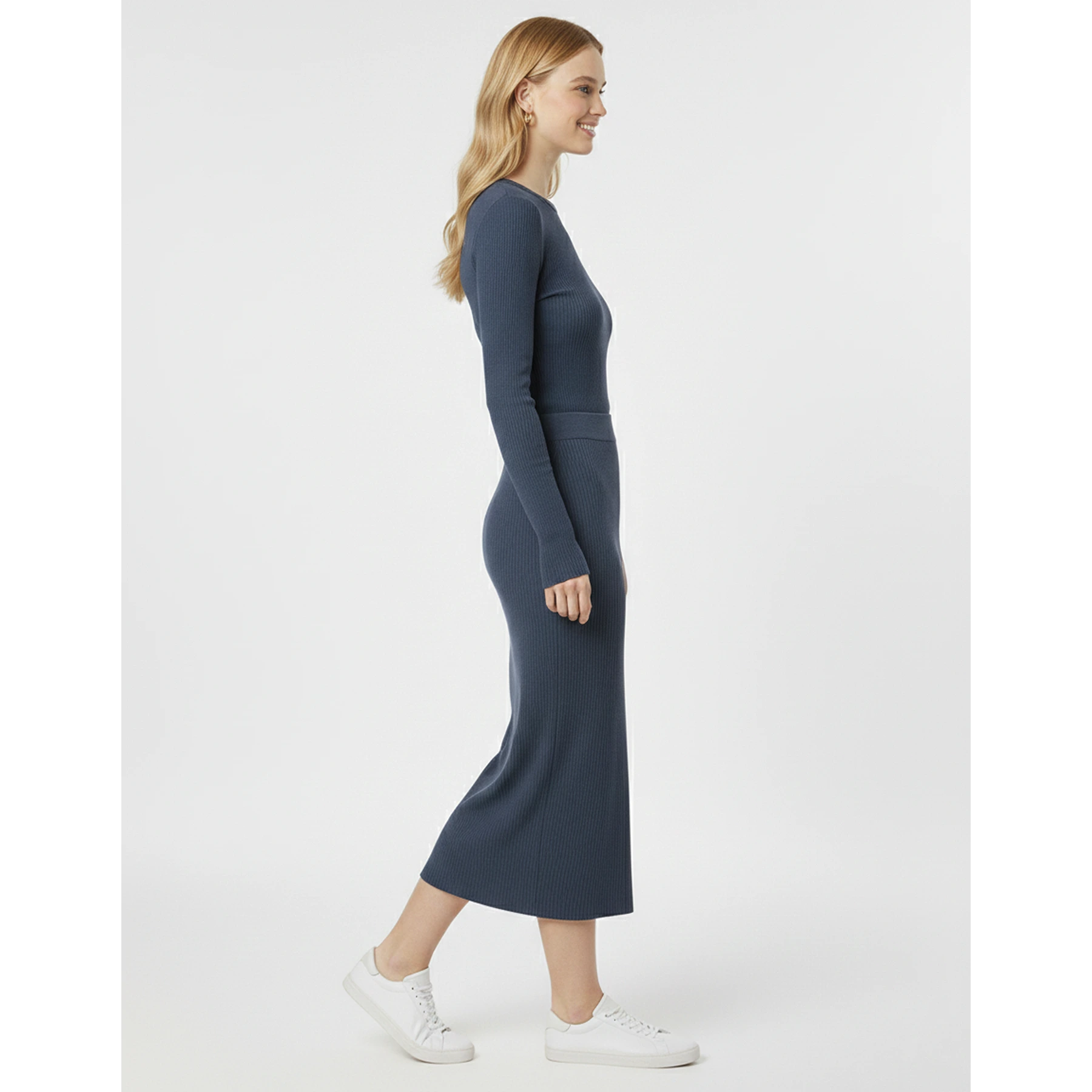 Blue Ribbed Knit Skirt | Montivo Pakistan