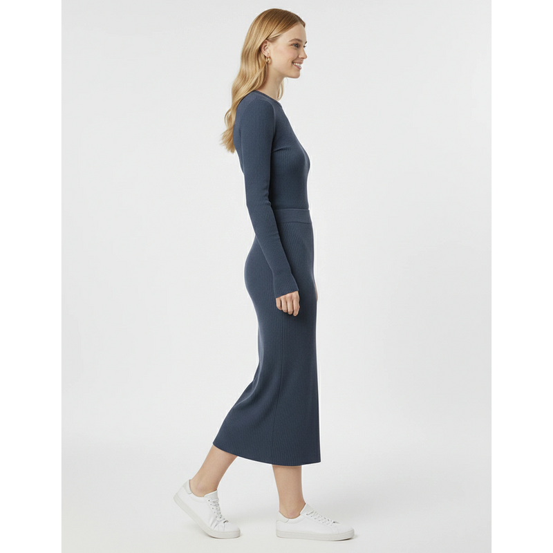 Blue Ribbed Knit Skirt | Montivo Pakistan