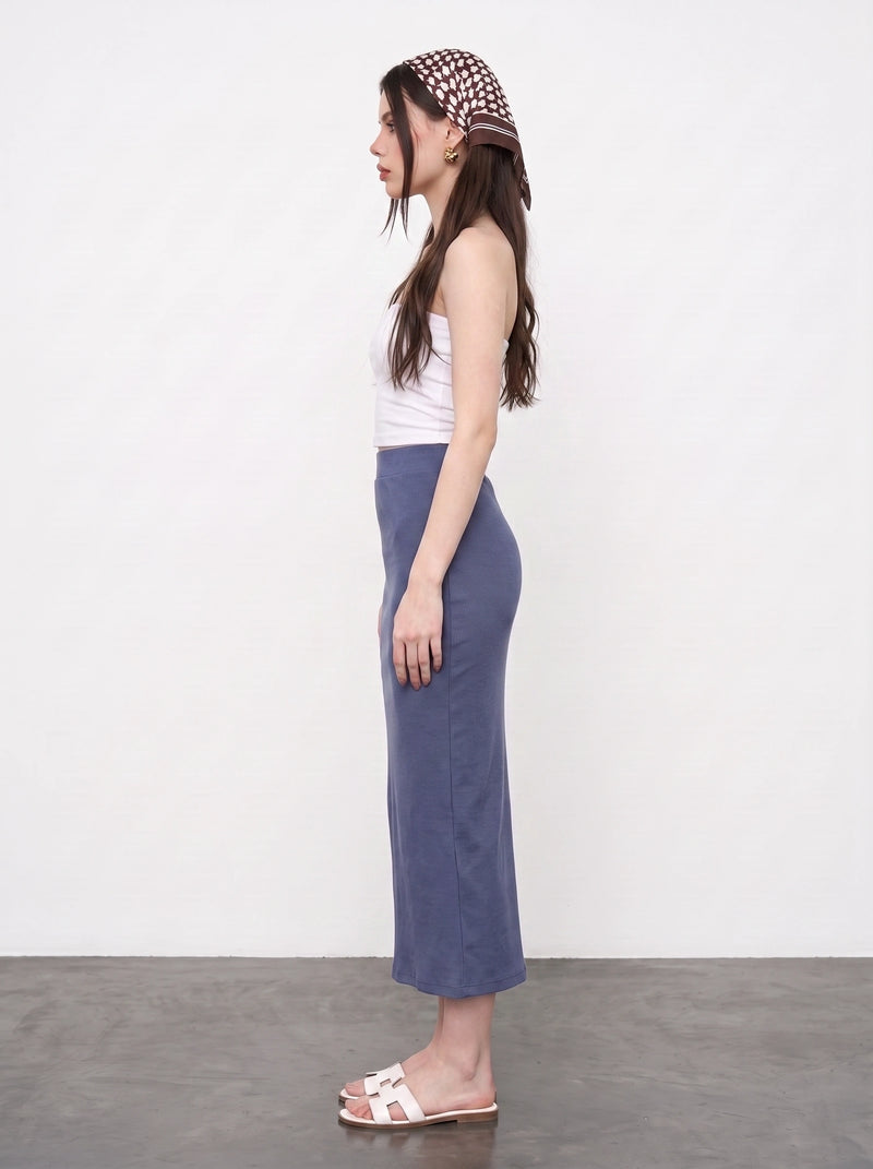 Blue Ribbed Knit Skirt | Montivo Pakistan