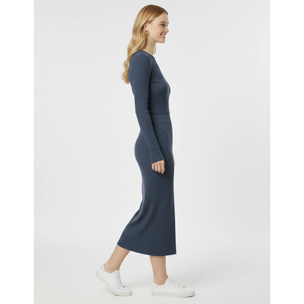 Blue Ribbed Knit Skirt | Montivo Pakistan
