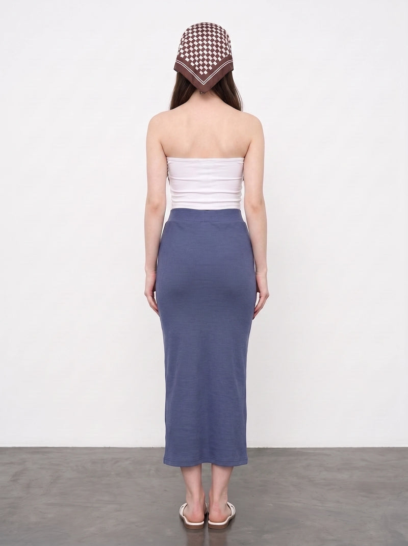 Blue Ribbed Knit Skirt | Montivo Pakistan
