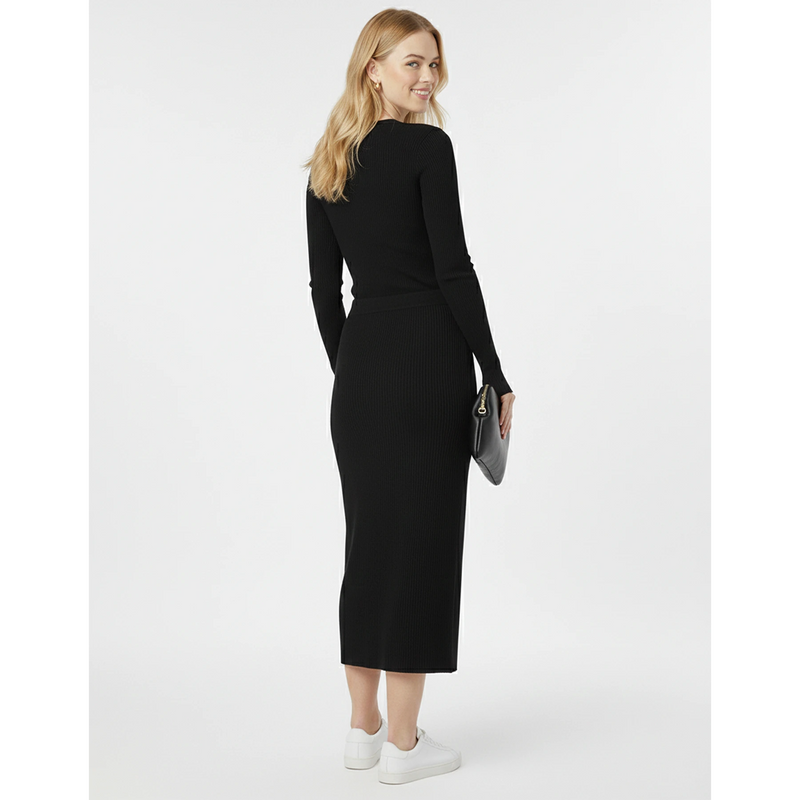 Black Ribbed Knit Skirt | Montivo Pakistan