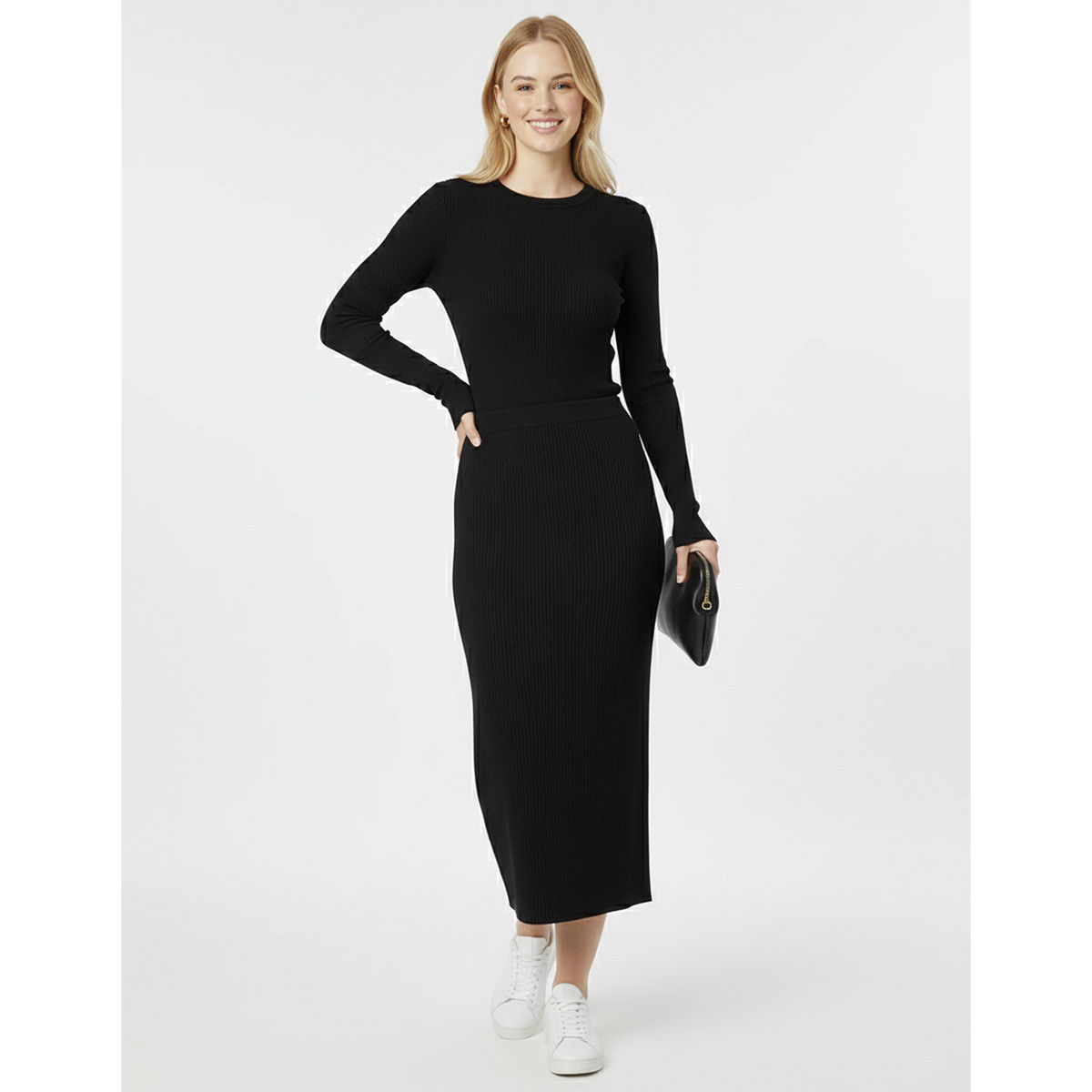 Black Ribbed Knit Skirt | Montivo Pakistan