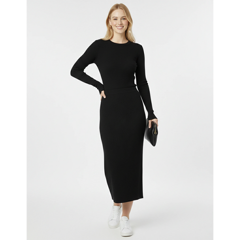 Black Ribbed Knit Skirt | Montivo Pakistan