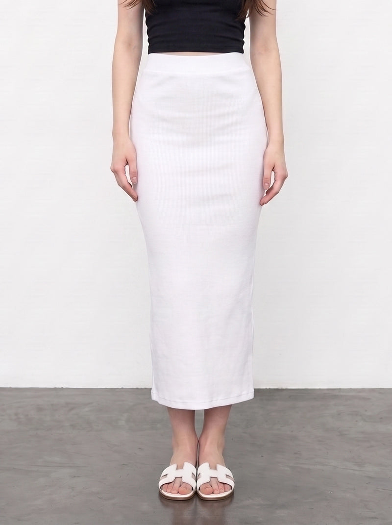 Off-White Ribbed Knit Skirt | Montivo Pakistan
