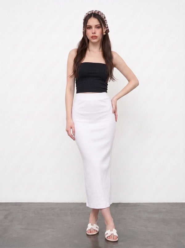 Off-White Ribbed Knit Skirt | Montivo Pakistan