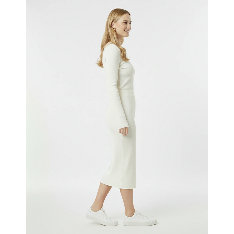 Off-White Ribbed Knit Skirt | Montivo Pakistan