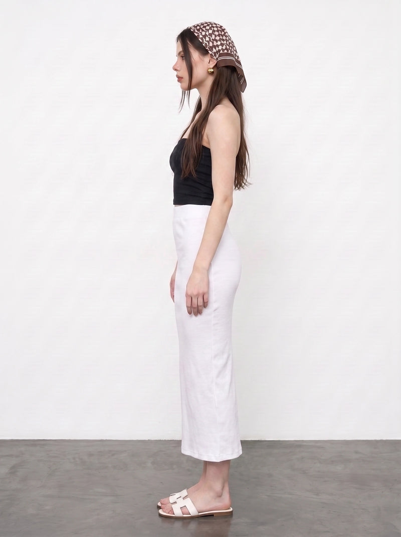 Off-White Ribbed Knit Skirt | Montivo Pakistan