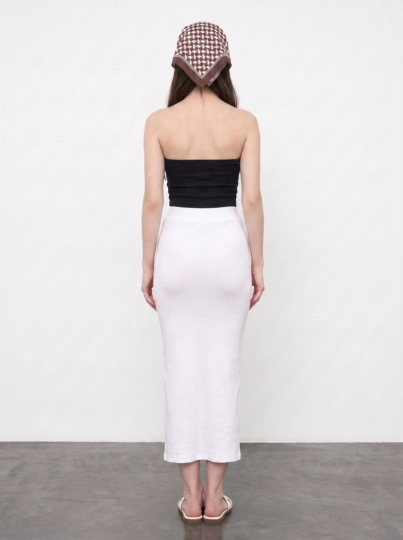 Off-White Ribbed Knit Skirt | Montivo Pakistan