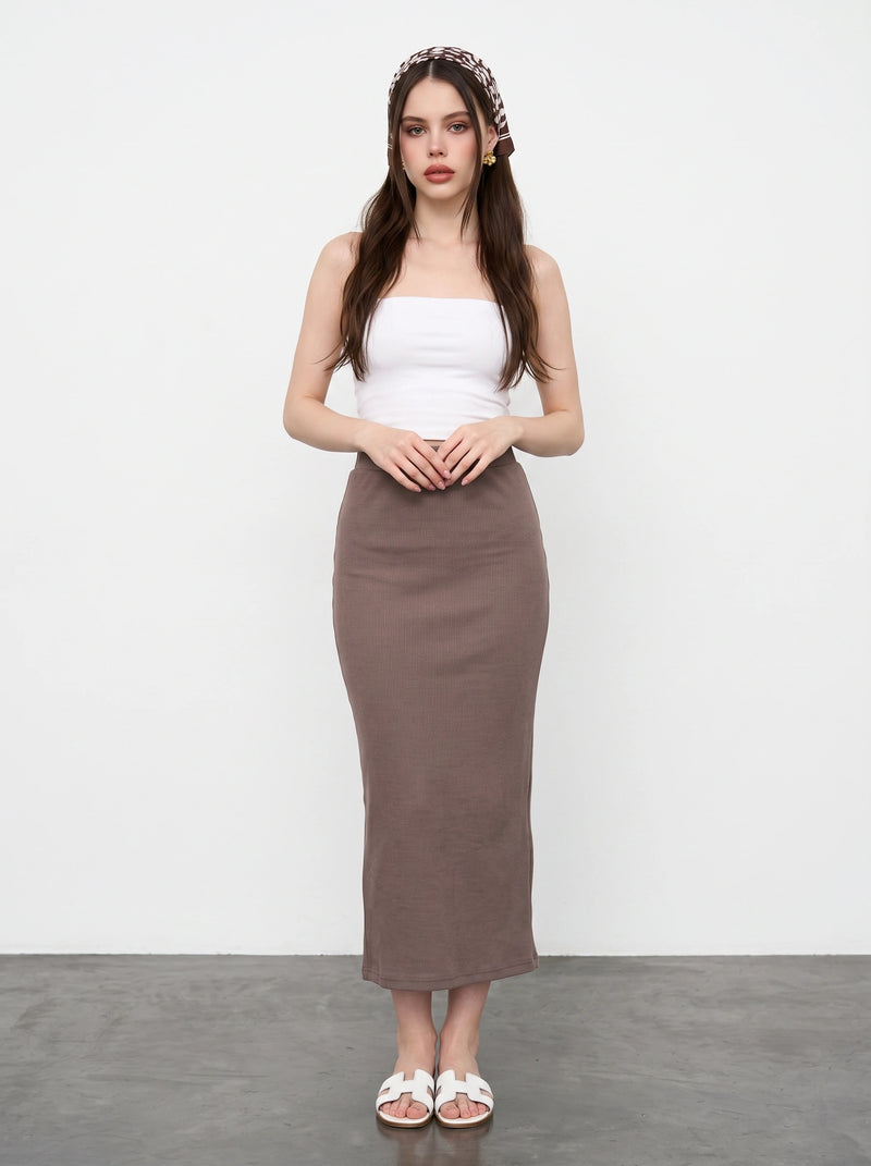 Brown Ribbed Knit Skirt | Montivo Pakistan
