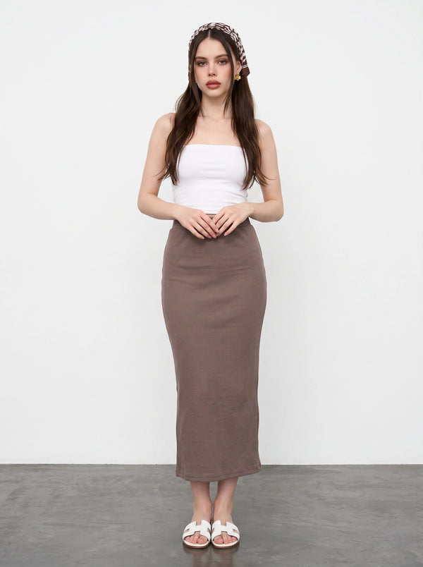 Brown Ribbed Knit Skirt | Montivo Pakistan