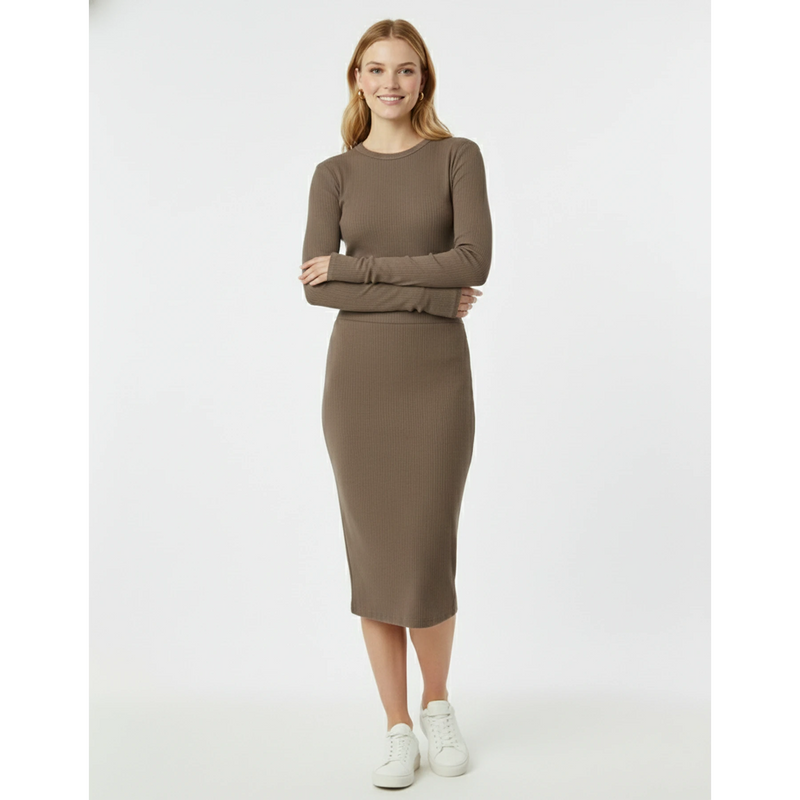 Brown Ribbed Knit Skirt | Montivo Pakistan