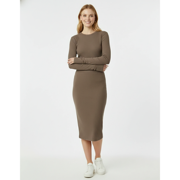 Brown Ribbed Knit Skirt | Montivo Pakistan