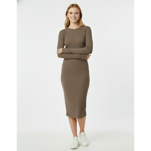 Brown Ribbed Knit Skirt | Montivo Pakistan