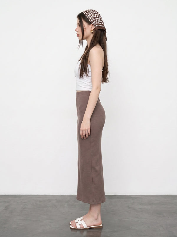Brown Ribbed Knit Skirt | Montivo Pakistan