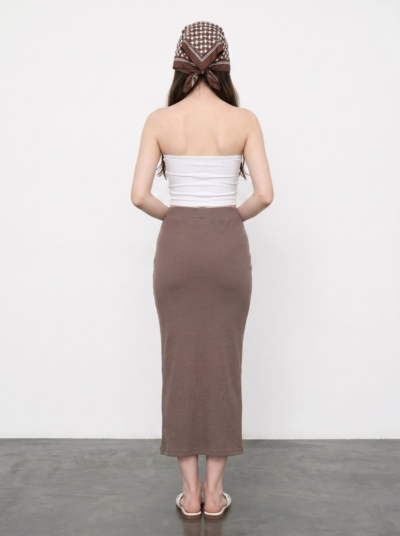 Brown Ribbed Knit Skirt | Montivo Pakistan
