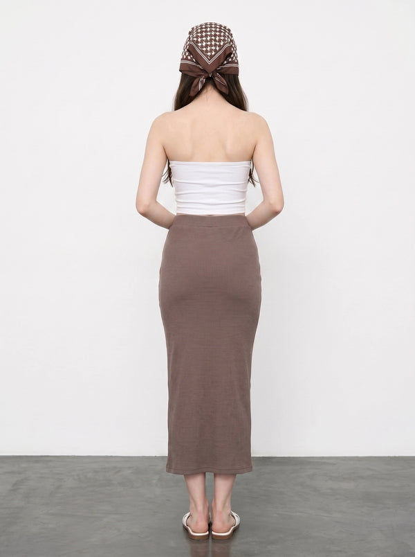 Brown Ribbed Knit Skirt | Montivo Pakistan