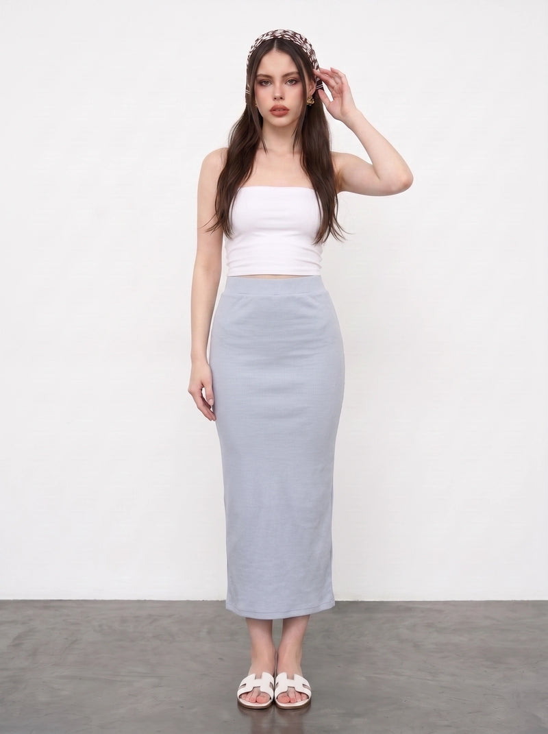 Light Blue Ribbed Knit Skirt | Montivo Pakistan
