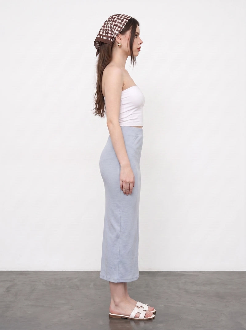 Light Blue Ribbed Knit Skirt | Montivo Pakistan