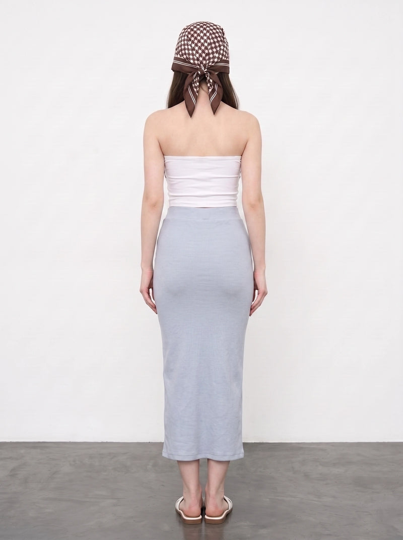 Light Blue Ribbed Knit Skirt | Montivo Pakistan