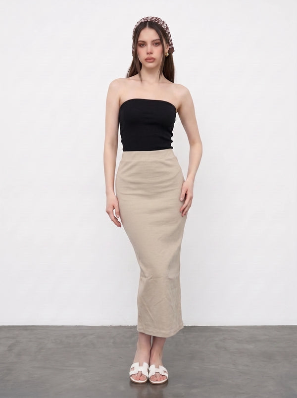 Beige Ribbed Knit Skirt | Montivo Pakistan