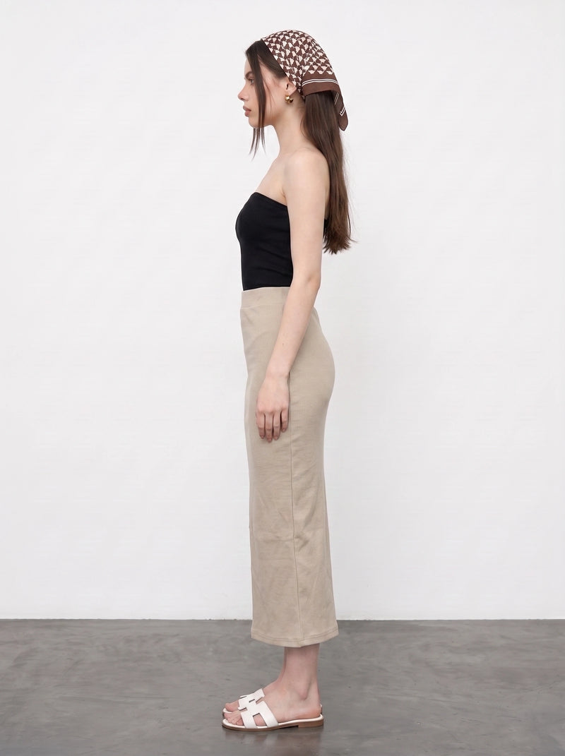 Beige Ribbed Knit Skirt | Montivo Pakistan