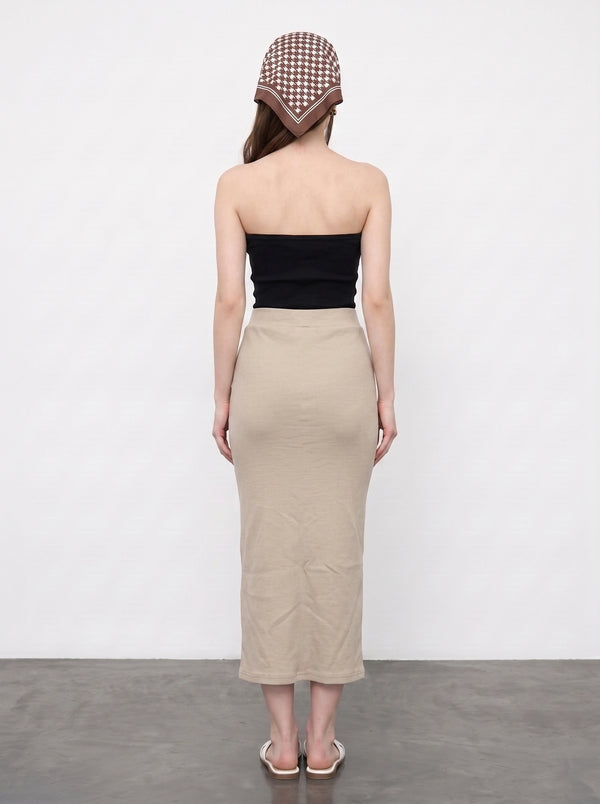 Beige Ribbed Knit Skirt | Montivo Pakistan