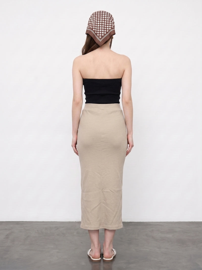 Beige Ribbed Knit Skirt | Montivo Pakistan