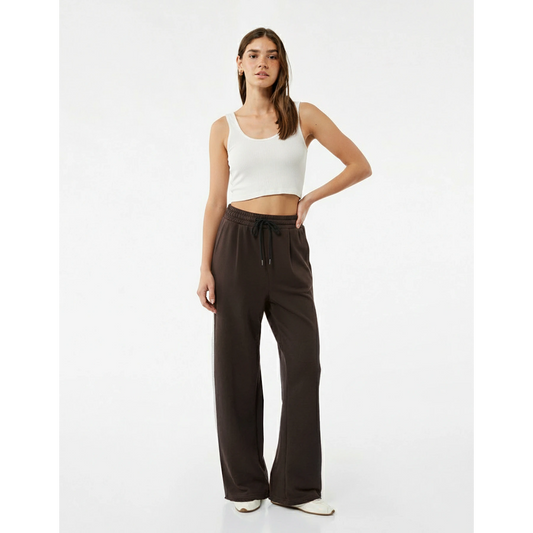 Brown Pleated Wide Leg Trousers