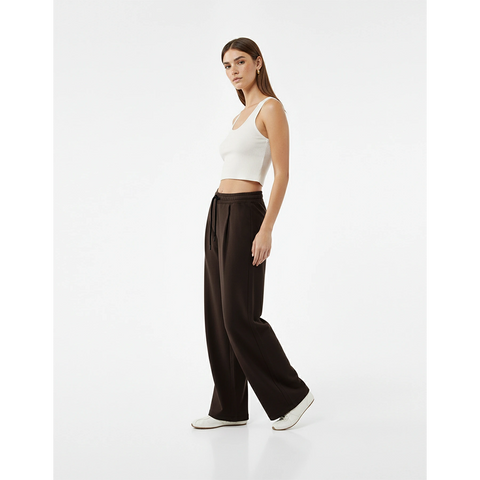 Brown Pleated Wide Leg Trousers | Montivo Pakistan