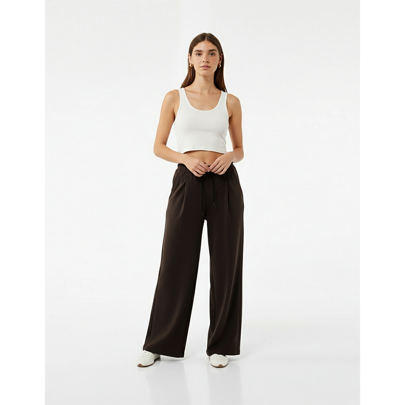 Brown Pleated Wide Leg Trousers | Montivo Pakistan